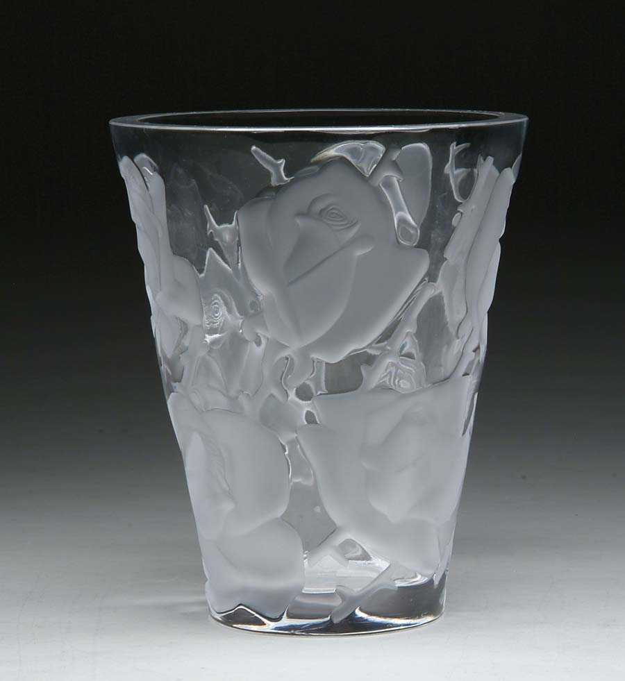 Appraisal: LALIQUE CRYSTAL VASE Beautiful large clear crystal vase with frosted