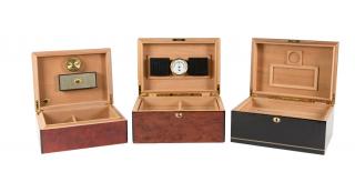 Appraisal: THREE CONTEMPORARY HUMIDORS THREE CONTEMPORARY HUMIDORS Late th st century