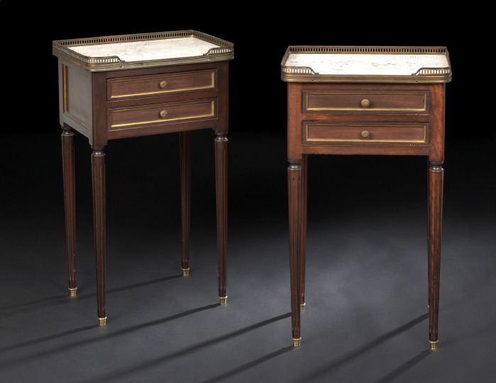 Appraisal: Pair of Napoleon III Mahogany and Marble-Top Bedside Tables third