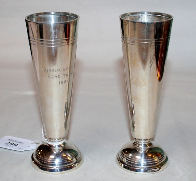 Appraisal: A PAIR OF POSY VASES of plain tapering form on