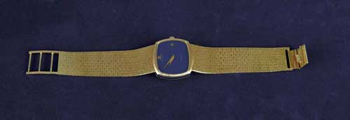 Appraisal: FINE K GOLD AND LAPIS WRISTWATCH BY BAUME MERCIER Watch