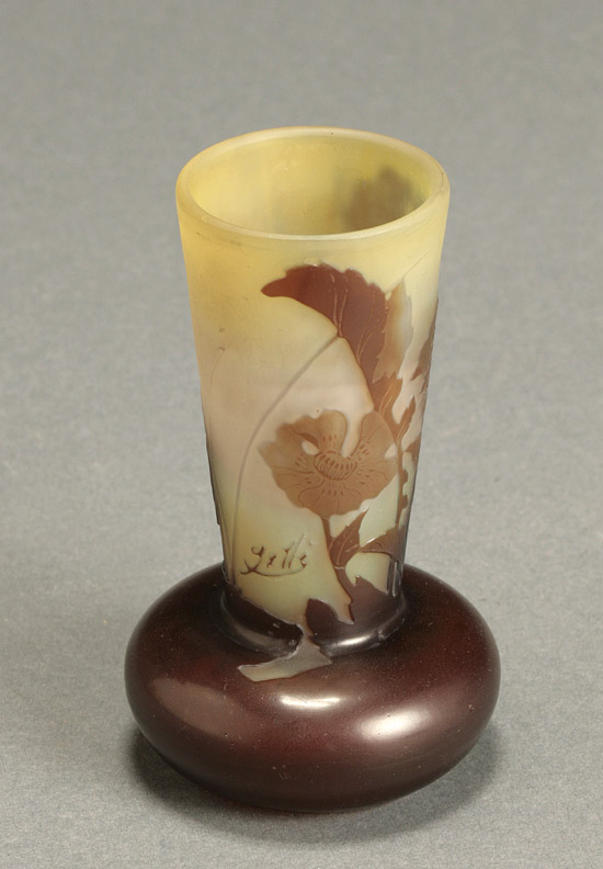 Appraisal: Gall Cameo Glass Cabinet Vase Circa Having a shaded yellow