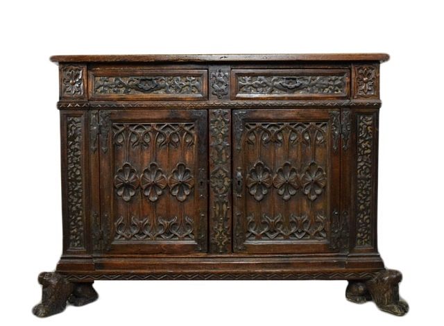 Appraisal: th Century Carved Walnut Italian Cabinet With figural lion feet