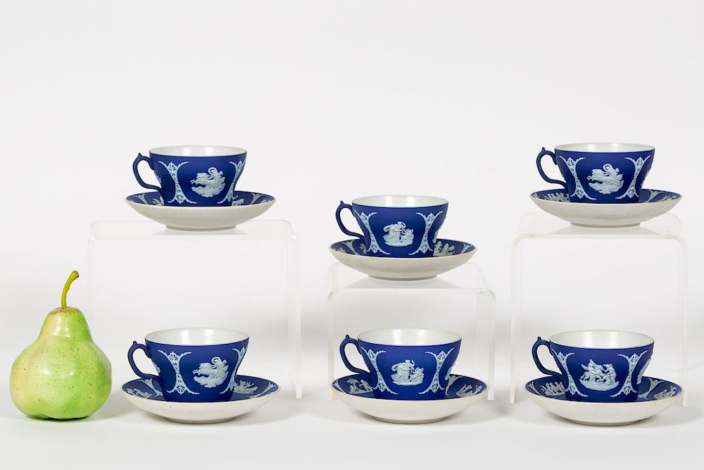 Appraisal: PC Wedgwood Blue Jasper Dip Cups Saucer Sets Second quarter