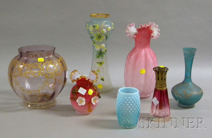 Appraisal: Seven Pieces of Late Victorian Art Glass a pink satin