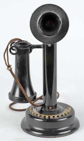 Appraisal: Couch -Station Candlestick Telephone Description Circa Black over brass with