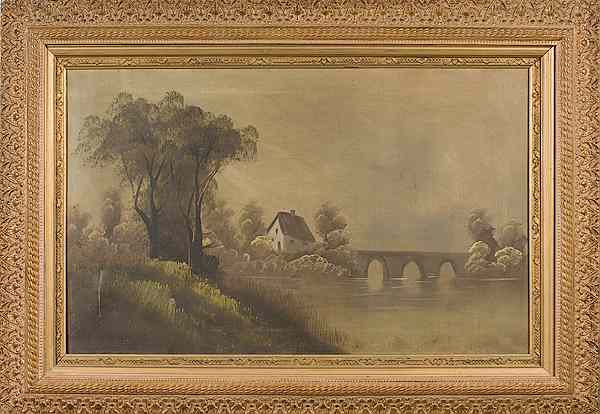 Appraisal: Continental Landscape Oil on Canvas Continental th century unsigned x