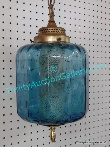 Appraisal: Mid Century Modern Azure Blue Glass Swag Lamp Working Mid