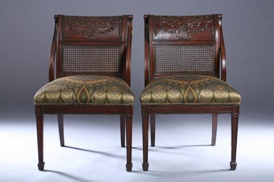 Appraisal: PAIR LOUIS XVI STYLE CARVED MAHOGANY SIDE CHAIRS th century