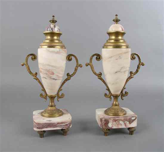 Appraisal: A Pair of French Gilt Metal Mounted Urns each of