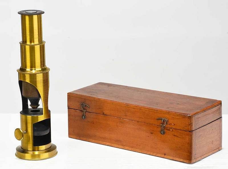 Appraisal: Vintage Brass Microscope in Fitted Wooden Case probably late th