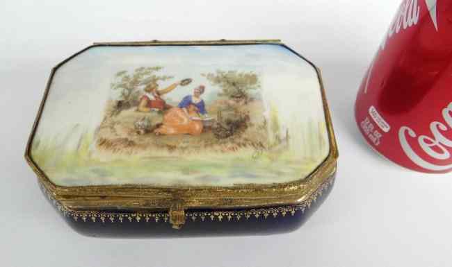 Appraisal: th c German porcelain hand painted box lid signed ''Friedrick''