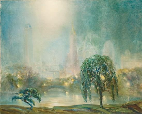 Appraisal: JOHANN BERTHELSEN American - Central Park oil on canvas signed