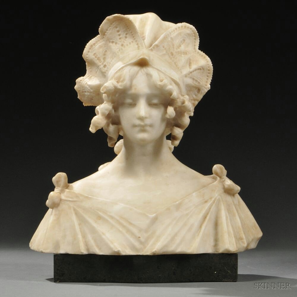 Appraisal: Alabaster Bust of a Maiden th century inscribed G Pechin