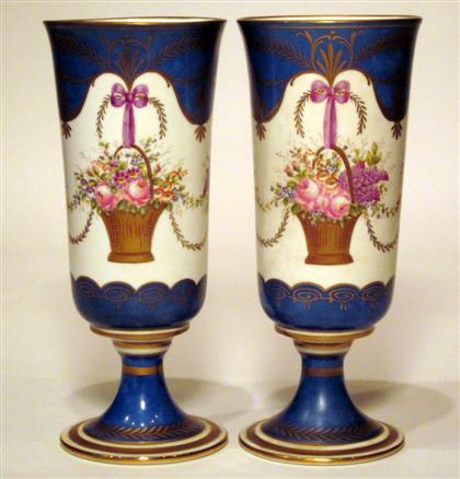 Appraisal: Pair of Sevres style porcelain blue ground vases early th