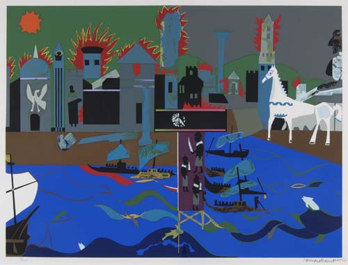 Appraisal: ROMARE BEARDEN Troy Color screenprint x mm x inches full