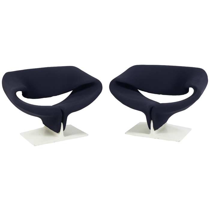 Appraisal: Pierre Paulin Ribbon chairs pair by Artifort dark purple upholstery