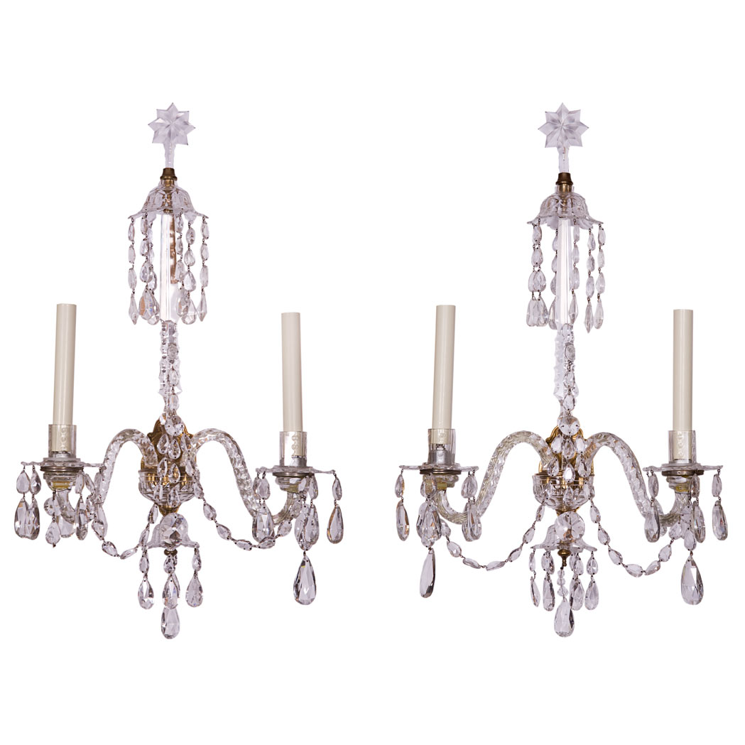 Appraisal: Pair of George III Style Glass Two-Light Sconces Height inches