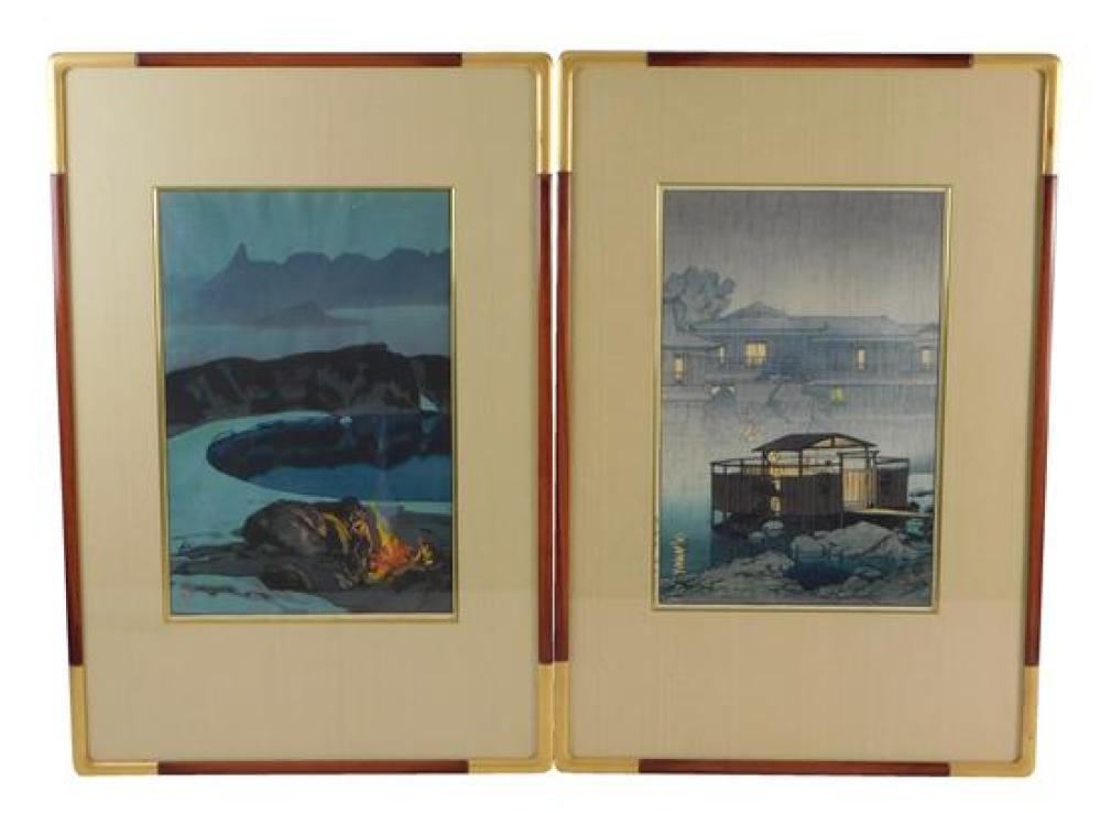 Appraisal: ASIAN Two contemporary Japanese woodblock prints both oblong compositions signed