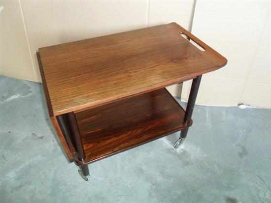 Appraisal: A DANISH ROSEWOOD DRINKS TROLLEY with drop-leaf