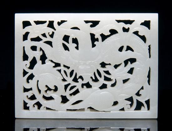 Appraisal: White Jade Plaque of rectangular form with pierce carved decoration