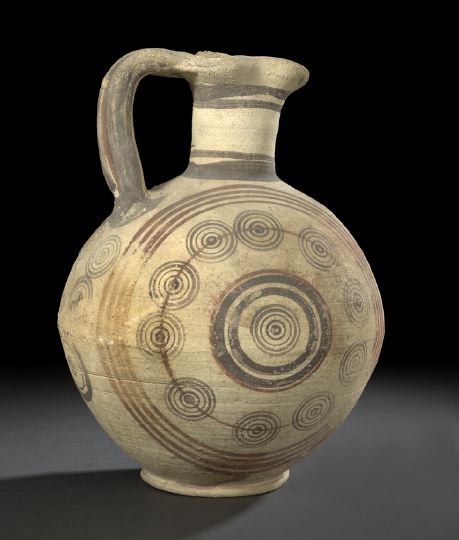 Appraisal: Ancient Cypriot Polychromed Pottery Wine Jug - B C decorated