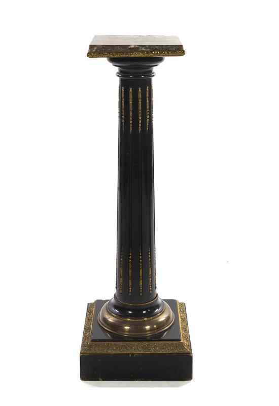 Appraisal: A Neoclassical Ebonized and Gilt Metal Mounted Pedestal with a