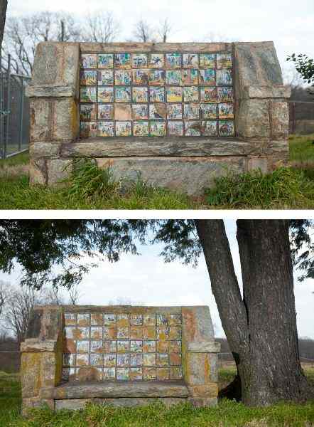 Appraisal: Pair of Don Quixote Tiled Benches Spanish style tiles depicting