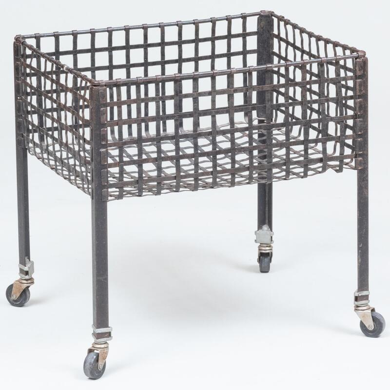 Appraisal: Woven Steel Basket on Casters x x in Condition Dent