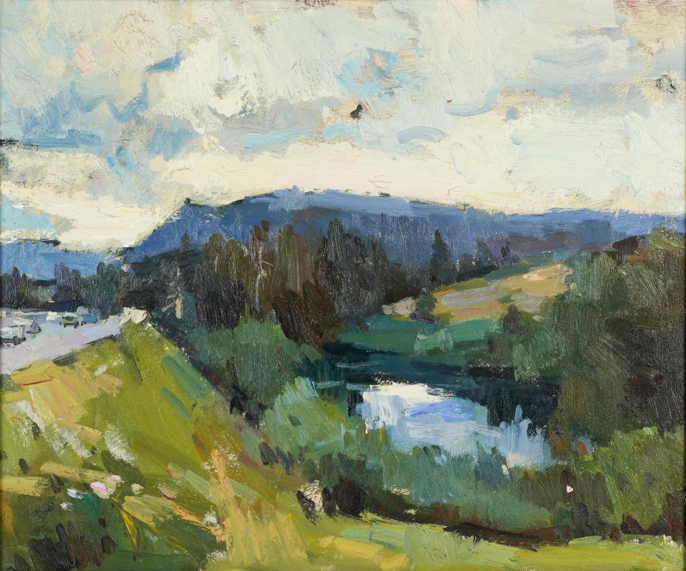 Appraisal: SERGEI BONGART - MOUNTAIN LANDSCAPE oil on canvas unsigned inscribed