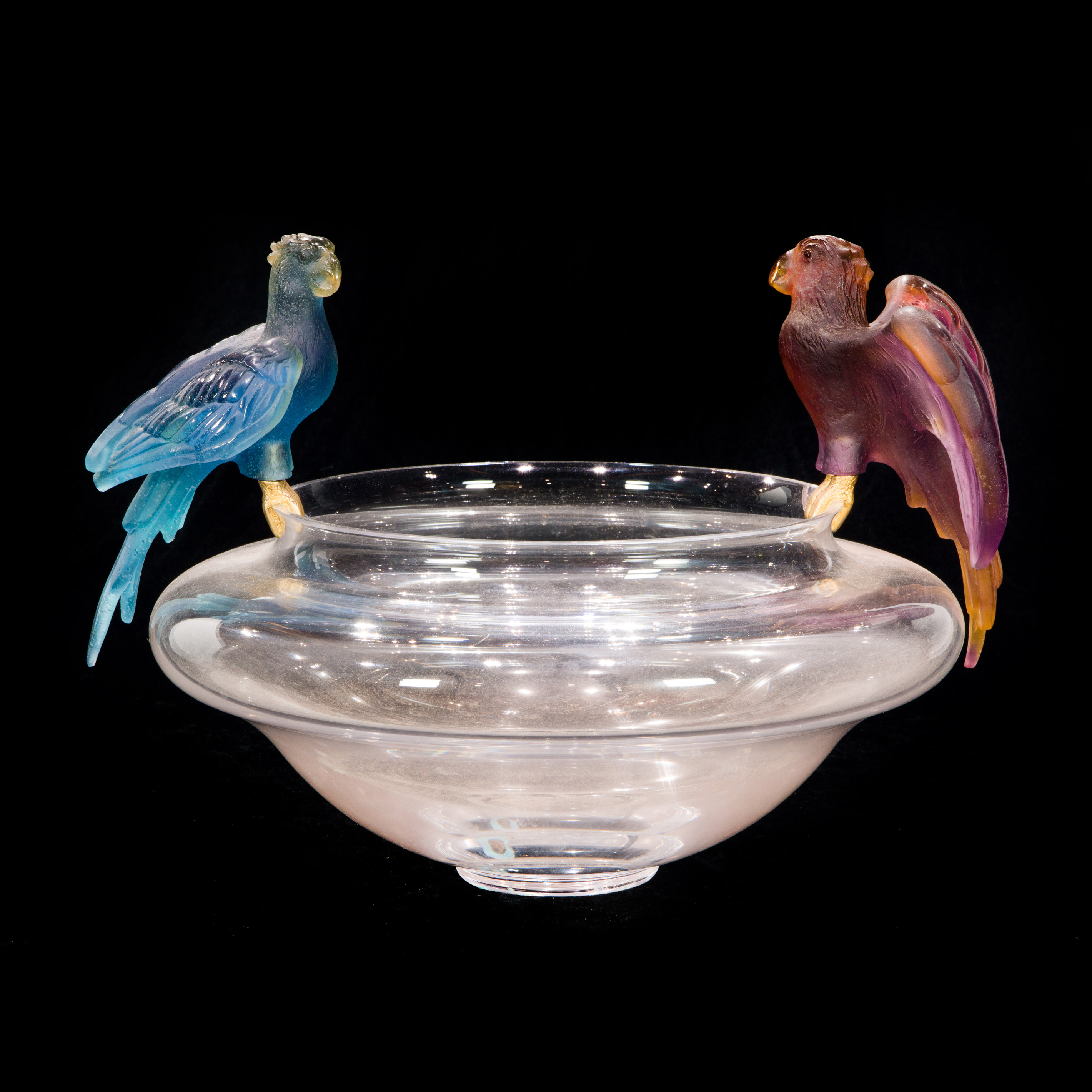 Appraisal: A DAUM PATE DE VERRE CLEAR GLASS AND BRONZE PARROT