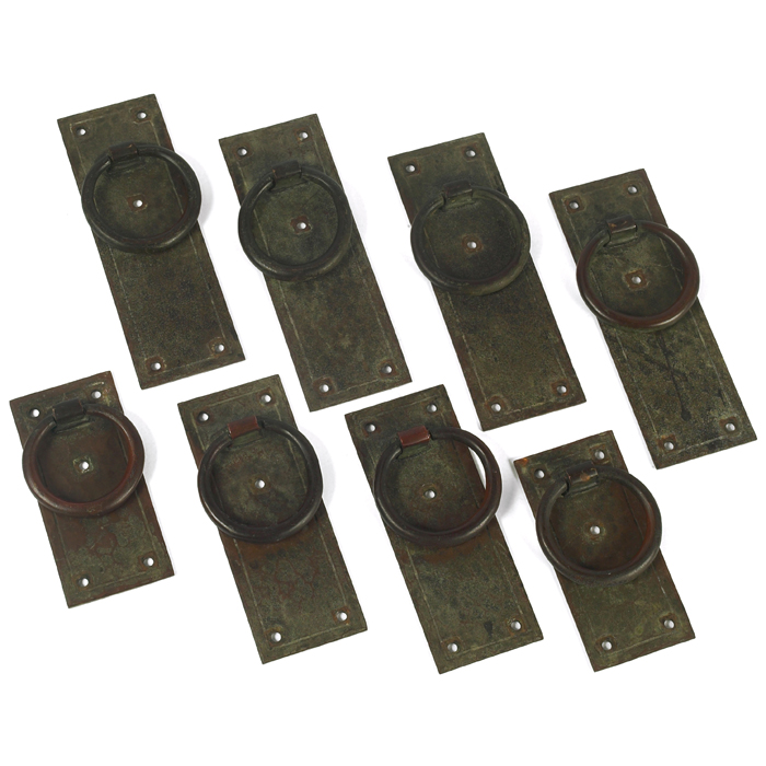 Appraisal: Gustav Stickley strap hardware set of eight back-plate with ring