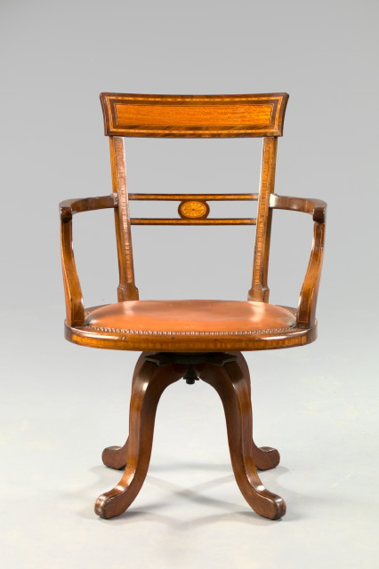 Appraisal: Good Edwardian String-Inlaid and Banded Mahogany Swivel Desk Chair ca