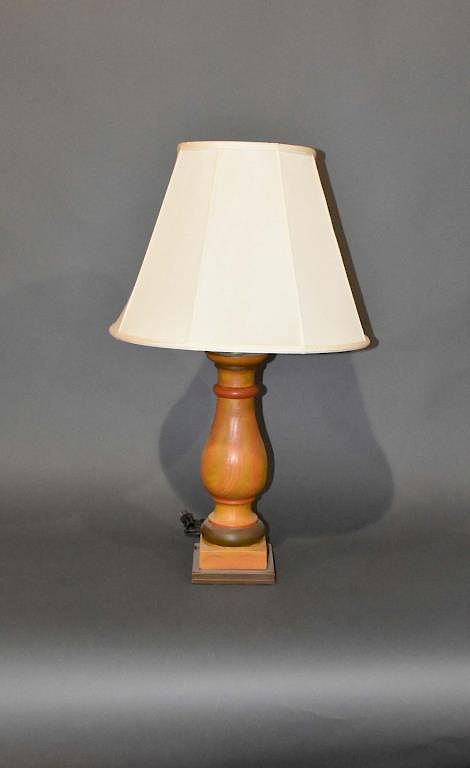 Appraisal: Decorated wooden column lamp Gus Knapp Decorated wooden column lamp