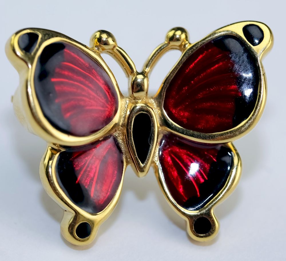 Appraisal: Ladies Designer Style K Red Enamel Butterfly Pin Fine k