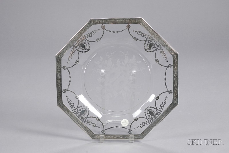 Appraisal: Sterling Overlay Colorless Glass Serving Platter early th century possibly