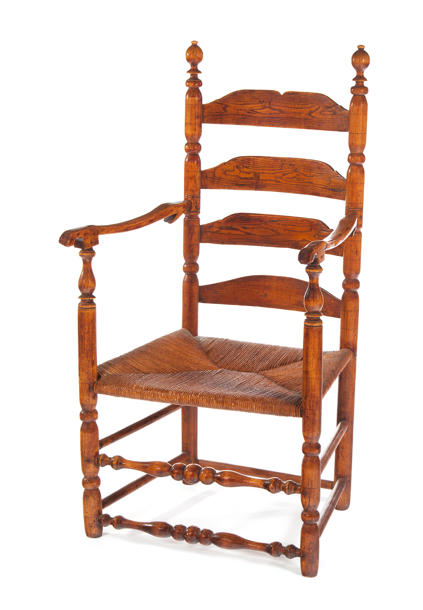 Appraisal: EARLY LADDERBACK ARMCHAIR American st quarter- th century oak and