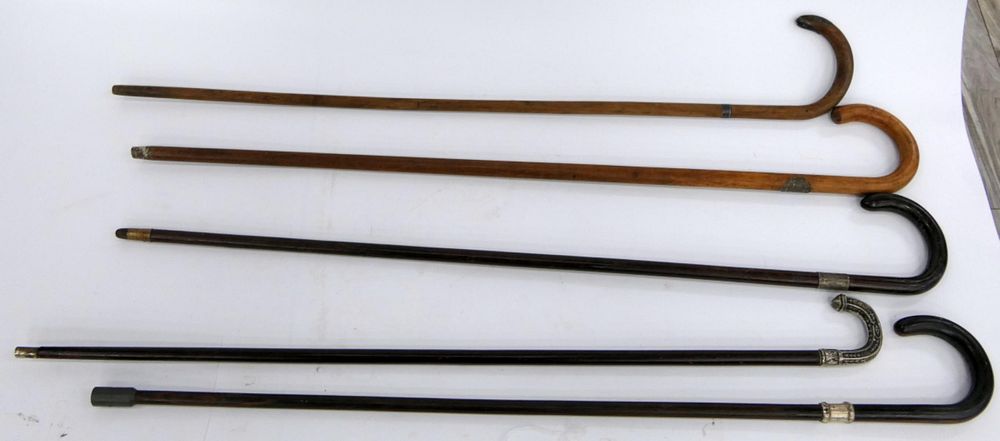 Appraisal: COLLECTION OF VINTAGE WOODEN CANES W SILVER Handled canes one