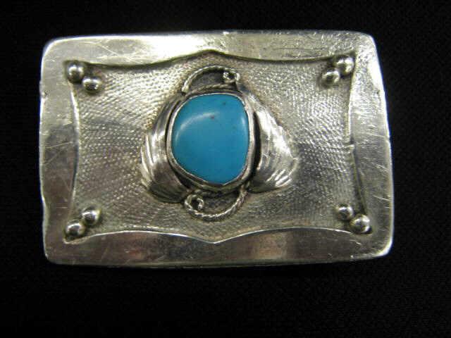 Appraisal: Indian Silver Belt Buckle with rich blue turquoise stone