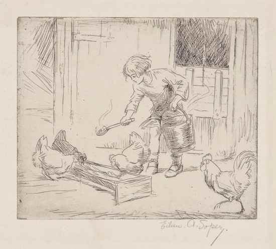 Appraisal: Eileen Alice Soper a m Feeding the Chickens etching signed