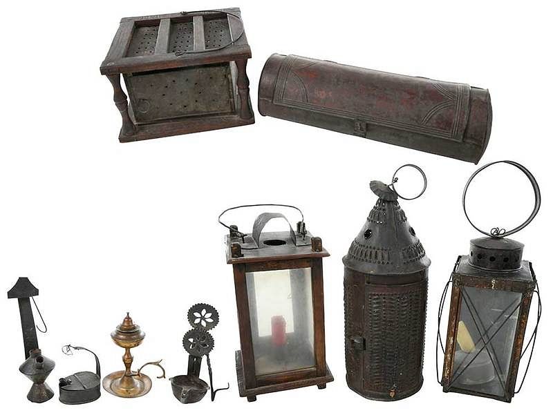 Appraisal: Nine Tin and Iron Lighting Accessories American North Carolina th