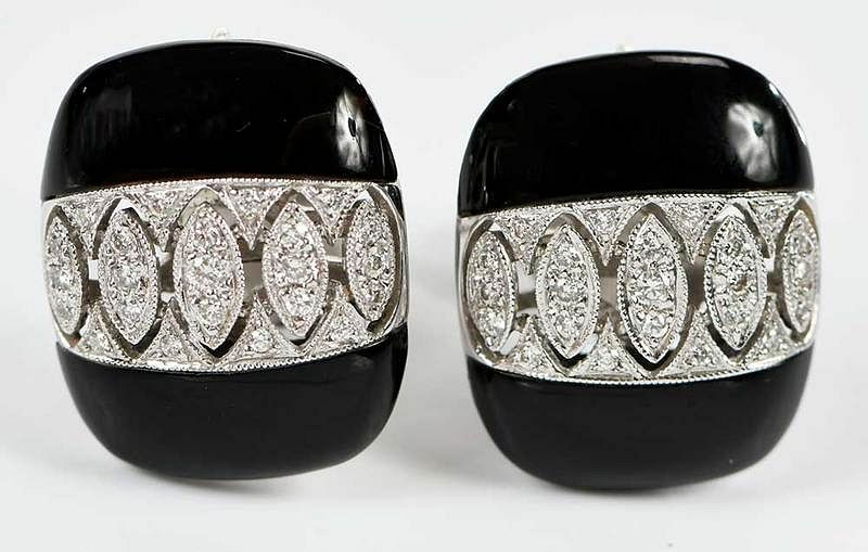 Appraisal: kt Diamond Black Onyx Earrings each with round brilliant diamonds