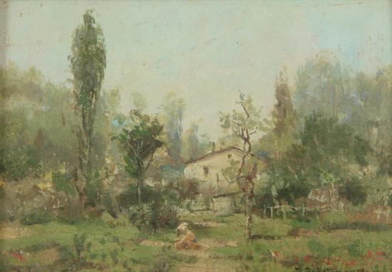 Appraisal: ATTRIBUTED TO IVAN POKHITONOV Ukranian - LANDSCAPE WITH CHILDREN signed