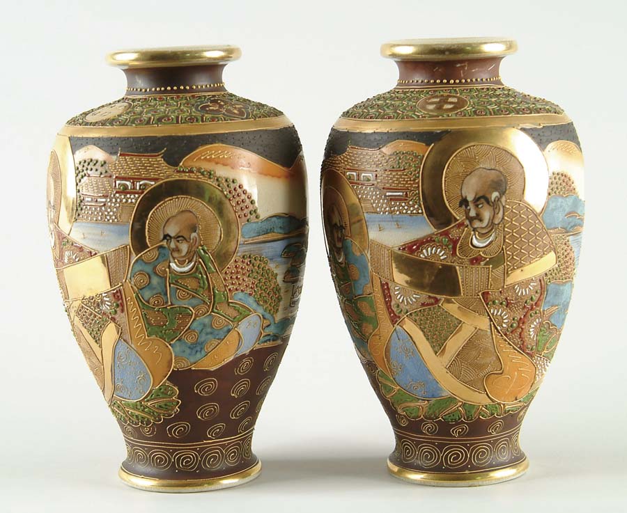 Appraisal: PAIR OF SATSUMA DECORATED VASES First half of the th