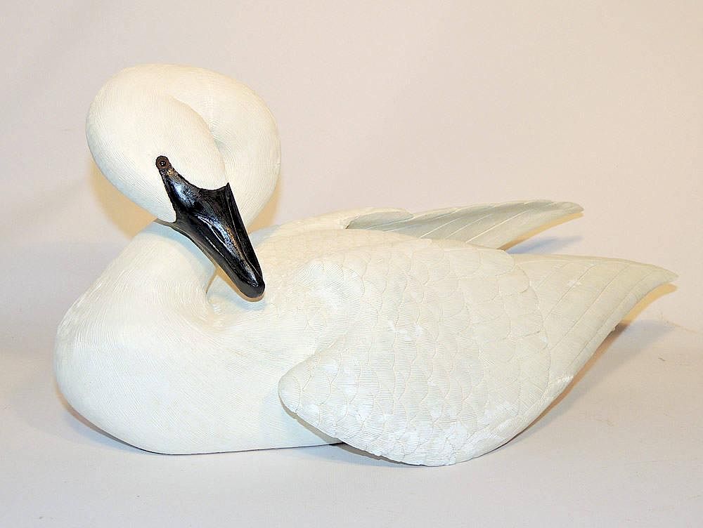 Appraisal: Folk Art Swan Decoy Carved and painted Signed Bill Laurie