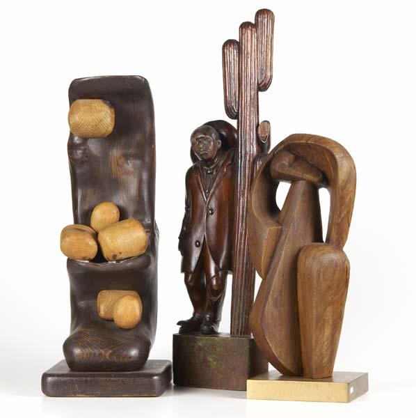 Appraisal: MODERN WOOD SCULPTURES Three works of art all unsigned one