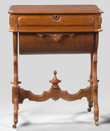 Appraisal: American Renaissance Revival Walnut Sewing Table third quarter th century