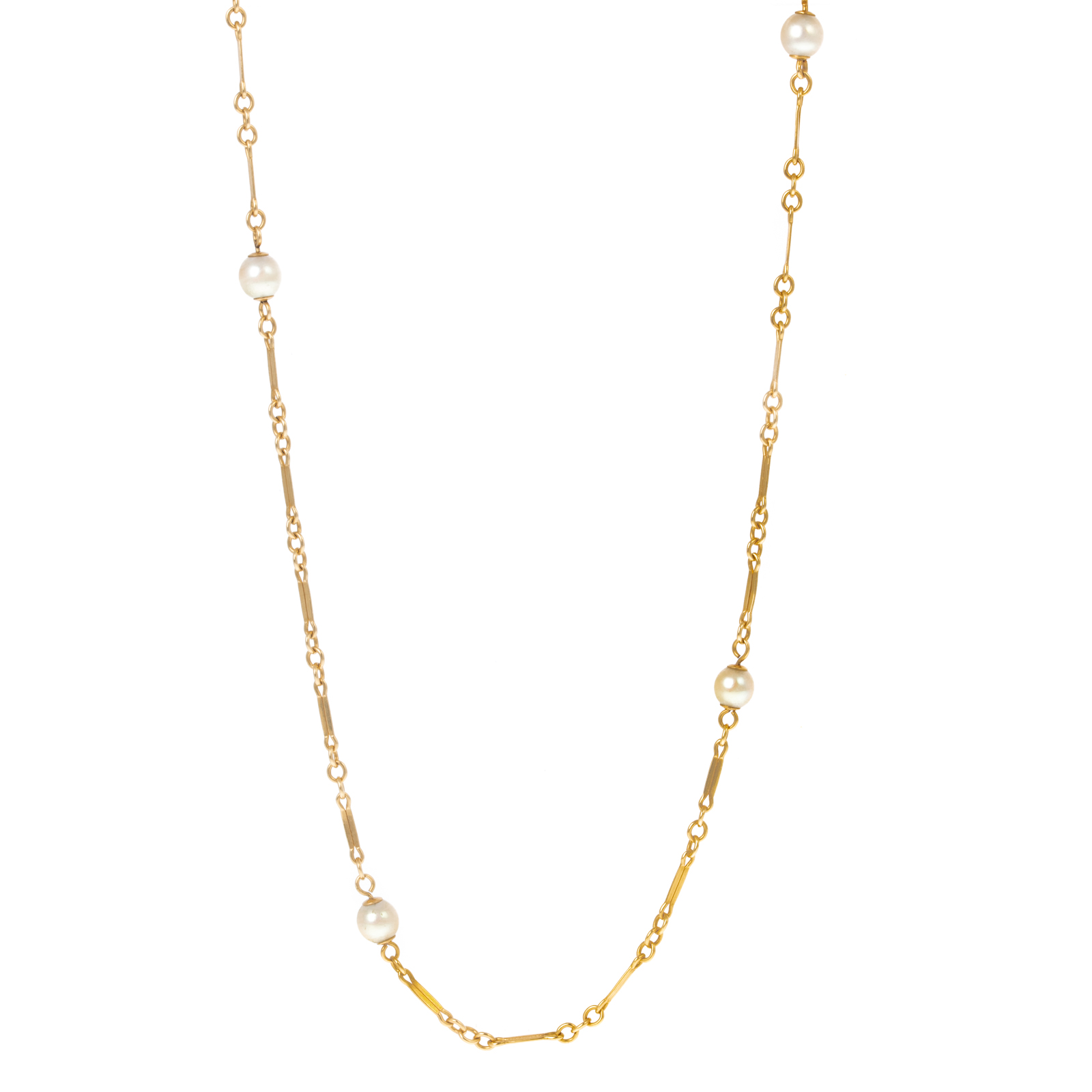 Appraisal: A K YELLOW GOLD PEARL STATION NECKLACE K yellow gold