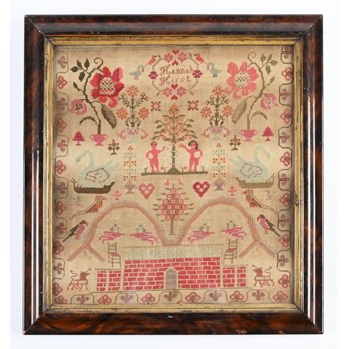 Appraisal: A Victorian linen sampler Hannah Hirst worked with Adam Eve