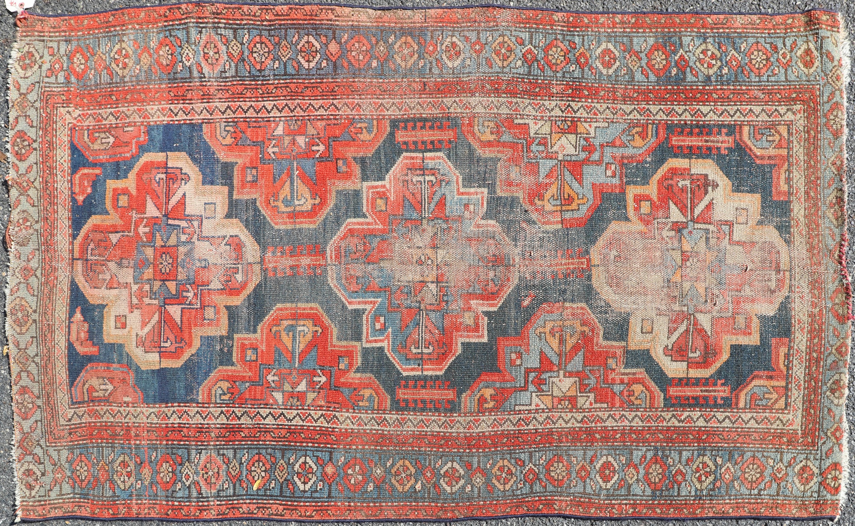 Appraisal: ' X ' Semi Antique Persian Hamadan Rug wear repairs